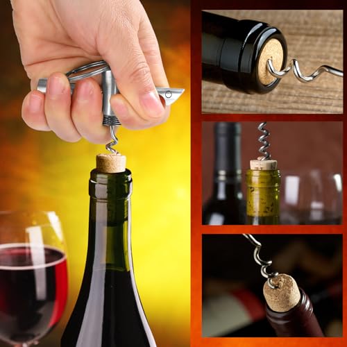 2-in-1 Shark Bottle Opener, Novelty Keychain Corkscrew Wine Opener, Beer Bottle Opener, Wine & Beer Gifts for Men, Father's Day Gifts, Christmas Gifts, Birthday Gifts, Dark Silver