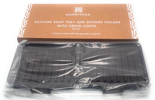 Silicone Soap Dish Tray and Sponge Holder with Drain Chute (2 Count)
