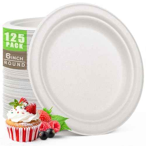 Compostable Small Paper Plates 6 Inch 125 Pack Dessert Plates (125 Count)