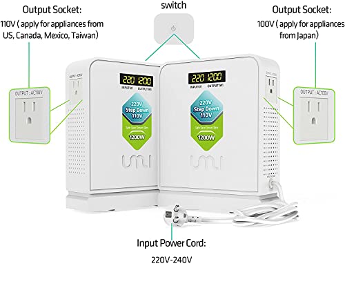 Step Down Transformer 220V to 110V 1200W Use US Appliances to Europe