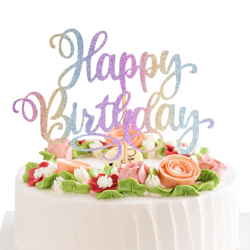 Happy Birthday Cake Toppers 9 Inch Glitter Happy Birthday Cake Pick for Birthday Anniversary Theme Party Cake Decorations Supplies