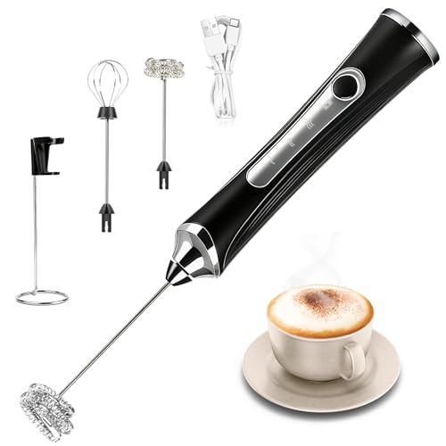 Milk Frother Handheld Rechargeable with Stand 3 Speed Frother Wand