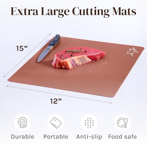 Extra Thick Pastel Flexible Plastic Cutting Board Mats with Food Icons & EZ (4 Count)