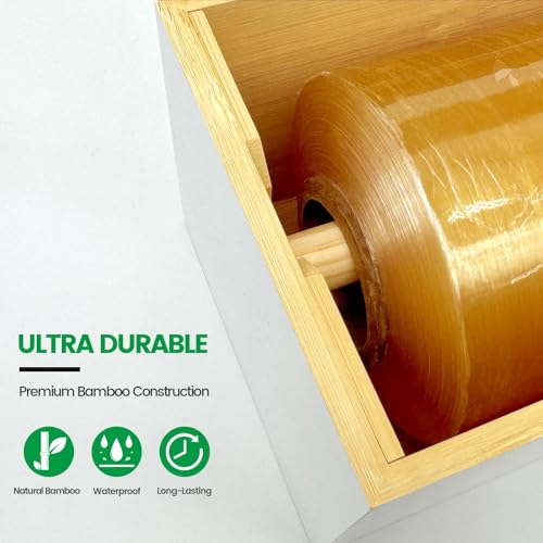 12 Inch Bamboo Plastic Wrap Dispenser with Cutter