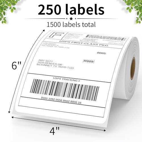 6 Rolls 4"x6" Thermal Shipping Labels