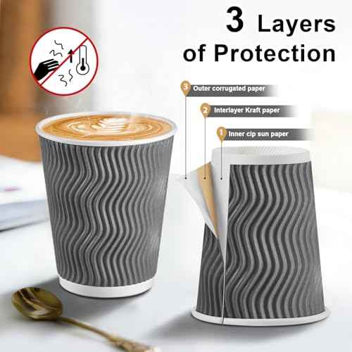 120 Pack 10 oz Coffee Cups Disposable Insulated Paper Cup Gray (120 Count)