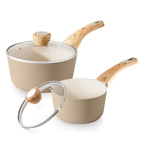 1.5 & 2.5 Quart Ceramic Sauce Pan Sets with Lid