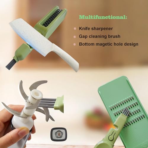 Knife Blade Brush with Long Handle and Lid Integrate Knife Sharpener and Gap Cleaning Brush