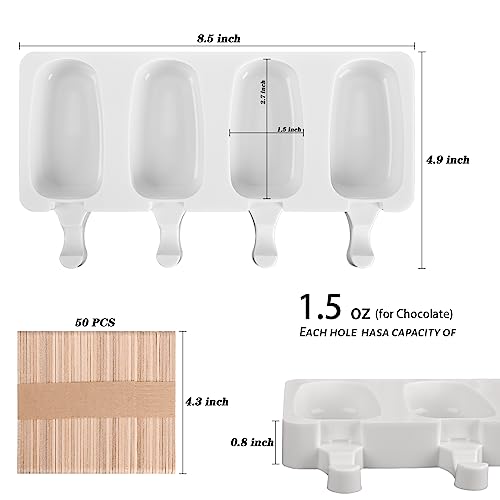 2 Pack 4 Cavity Mini Popsicle Silicone Molds with 50 Wooden Sticks