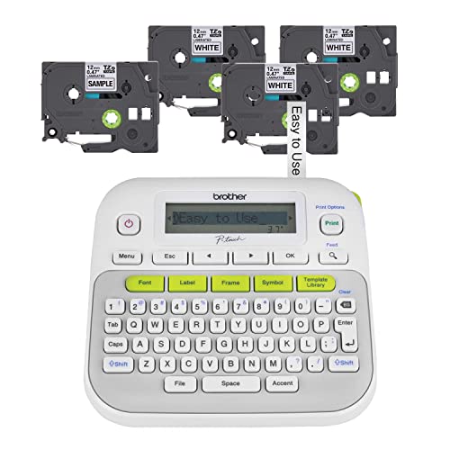 P-Touch, PTD210, Easy-to-Use Label Maker Bundle (4 Label Tapes Included), White, Small