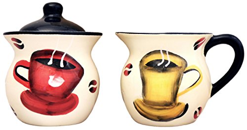Tuscany Colorful Coffee Bean Hand Painted Ceramic Creamer and Sugar Set