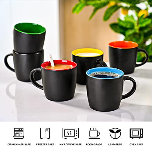 11oz ceramic Coffee Mug Sets Matte Black Porcelain Mug Multiple colors Cups for Coffee (6 Count)