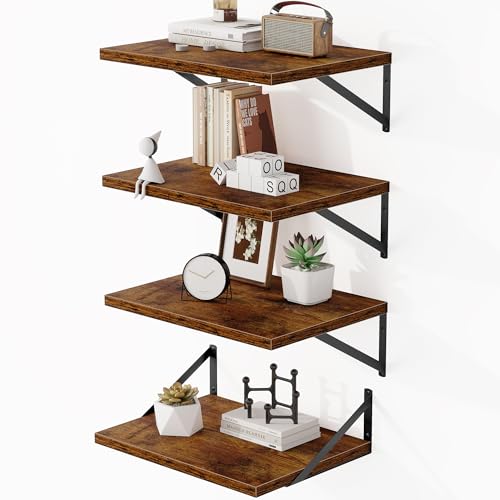 16W x 12D Deep Floating Shelves Set of 4 Rustic Brown (4 Count)