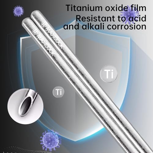 Pure Titanium Chopsticks 5 Pairs Metal Chopsticks Reusable (10 Count)
