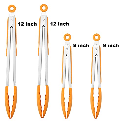 4 Pack Orange Silicone Kitchen Tongs Set (4 Count)
