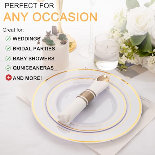 400PCS Pre Rolled Gold Plastic Silverware Set Heavy Duty for Wedding (400 Count)