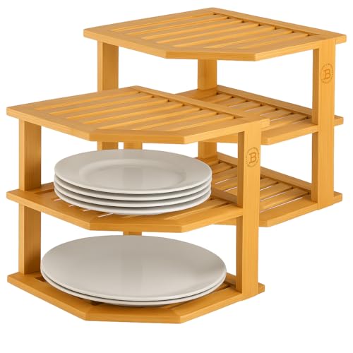 Bamboo Plate Organizer for Cabinet (2 Count)