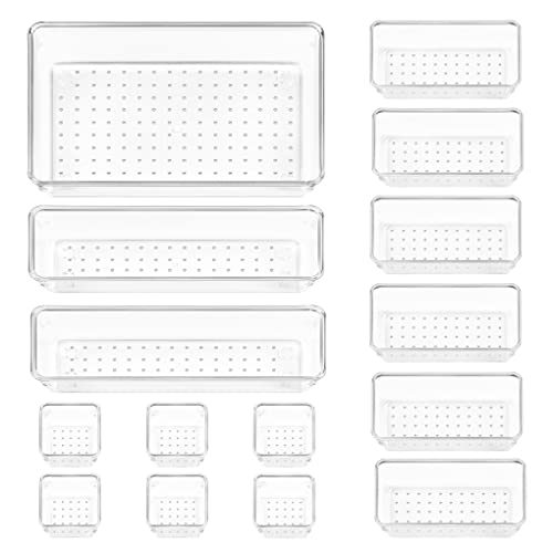 15 PCS Clear Plastic Drawer Organizers Set (15 Count)