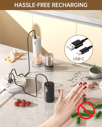 Electric Salt and Pepper Grinder Set Rechargeable Salt and Pepper Mills with 6 (2 Count)
