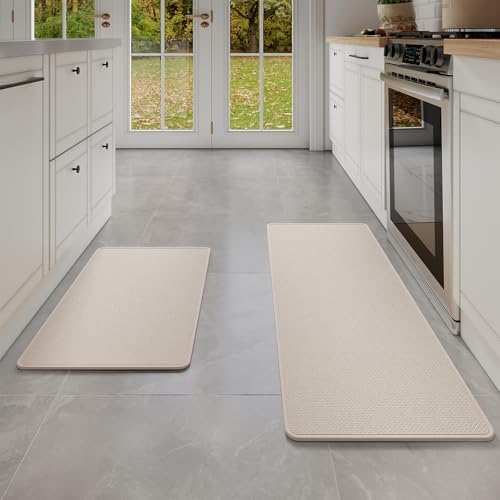 Kitchen Mat Kitchen Rugs Sets of 2 PCS Non Slip Beige 17"x30"+17"x59" (14.3667 Sq Ft)