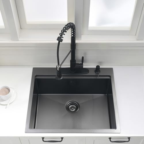 25 Inch Black Drop In Kitchen Sink