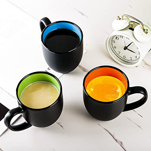 16oz ceramic Coffee Mug Sets with Large Handles Matte Black Porcelain Mug Multiple colors Cups for Coffee (6 Count)