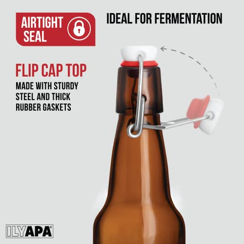 16 oz Amber Flip Top Glass Beer Bottles (12 Count)