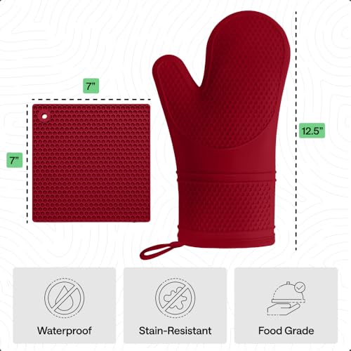 BPA Free Silicone Oven Mitts and Pot Holders Set (4 Count)