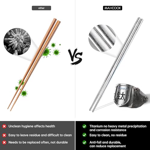 Pure Titanium Chopsticks 5 Pairs Metal Chopsticks Reusable (10 Count)