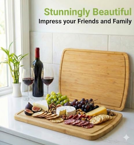 INDESTRUCTIBLE 18 Inch Extra Large Bamboo Cutting Board with Lifetime Replacements