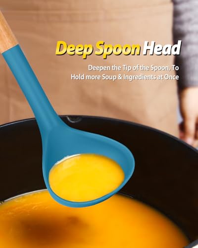 Silicone Pasta Fork and Ladle Spoon Set with Wooden Handle (2 Count)