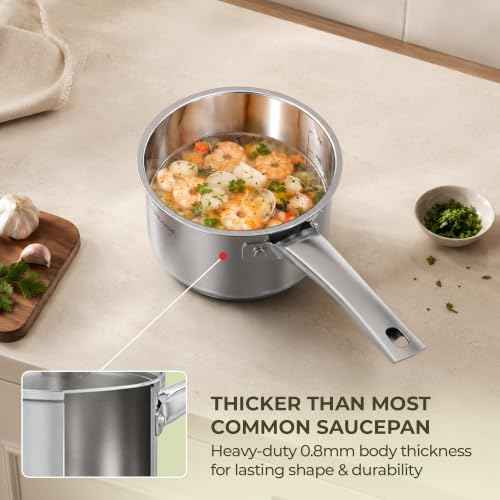 3 Piece Stainless Steel Saucepan Set with Lids 1.5QT & 2QT & 3QT (6 Count)