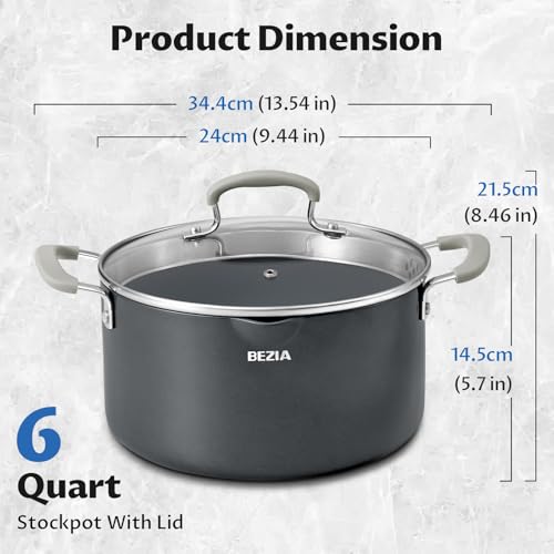 6 Quart Ceramic Non Stick Stock Pot with Strainer Lid & Pour Spout