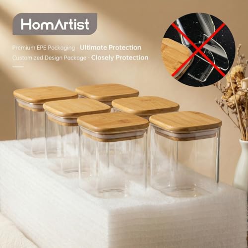 42 oz Square Glass Food Storage Containers with Airtight Bamboo Lids (4 Count)
