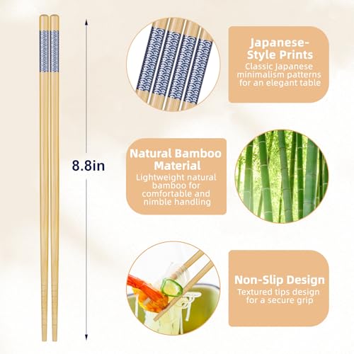 5 Pairs Bamboo Chopsticks Reusable Japanese Style Chopstick Gift Sets