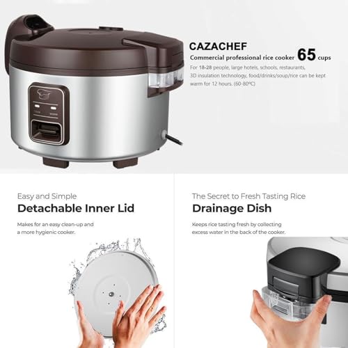 13.8 QT Large Commercial rice cooker 65 cups cooked 32 cups uncooked rice Commercial Electiric Rice Warmer for 18