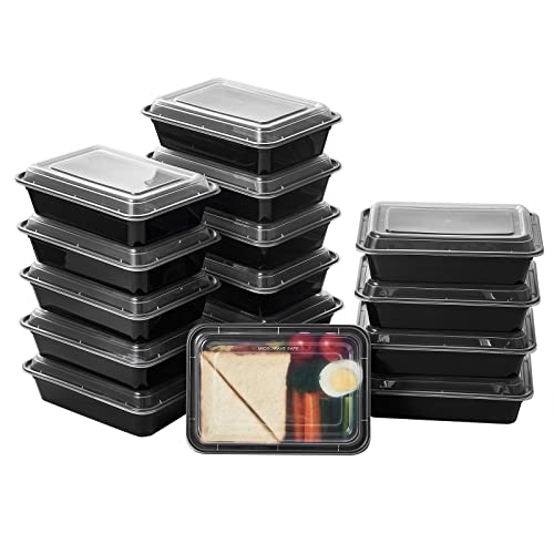 32 oz 50Pack Plastic Meal Prep Food Storage Containers with Lids Reusable 1 Compartment To Go Lunch Box Black Extra Large &Thick Microwave Freezer Safe BPA Free Stackable (50 Count)