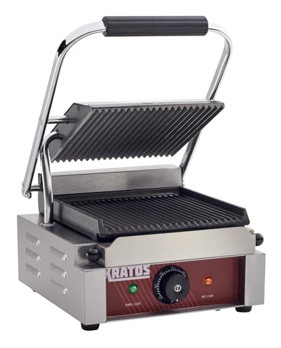 Commercial Electric Panini Sandwich Grill with Grooved Plates