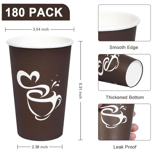 16 oz 180 Count Paper Coffee Cups Disposable Hot Coffee Cups Brown