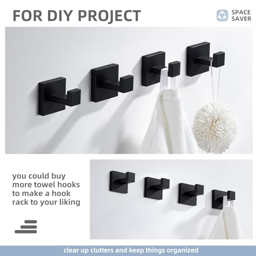 Matte Black Towel Hooks for Bathroom (2 Count)