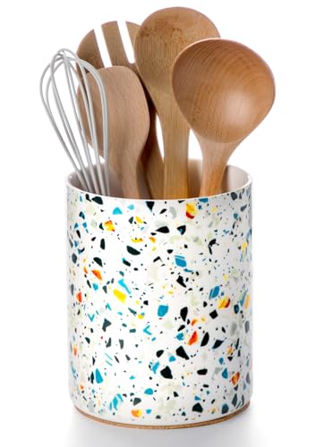 Ceramic Kitchen Utensil Holder for Countertop 6.4" Marble Pattern (18 Count)