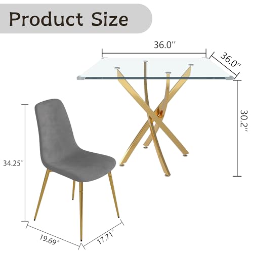 36" Square Glass Dining Table Set for 4 (5 Count)