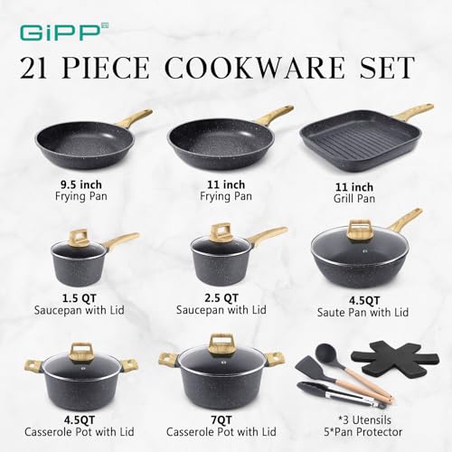 21Psc Pots and Pans Set Non Stick