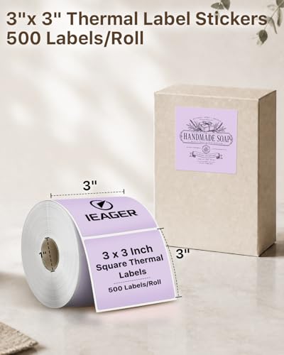 Purple 3" x 3" Square Thermal Label Stickers