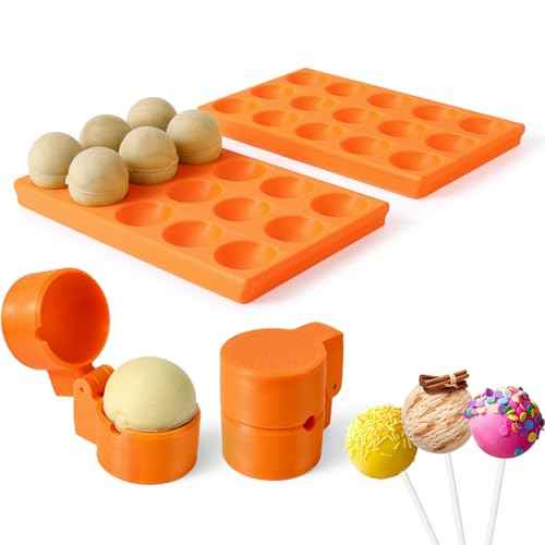 2 Pack Round Sphere Cake Pop Mold Press with Tray Set (4 Count)