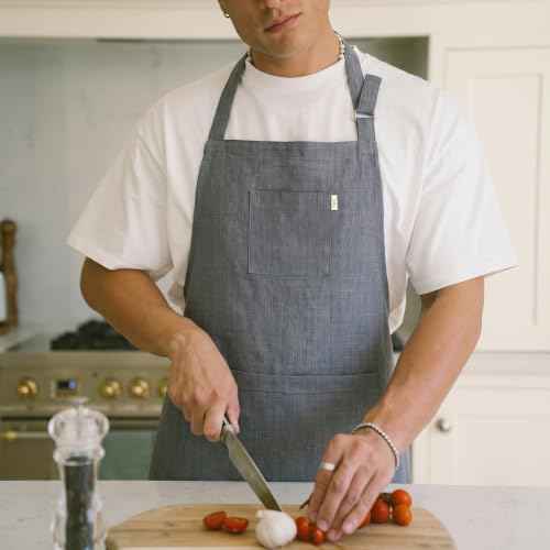 100% Linen Kitchen Apron Grey