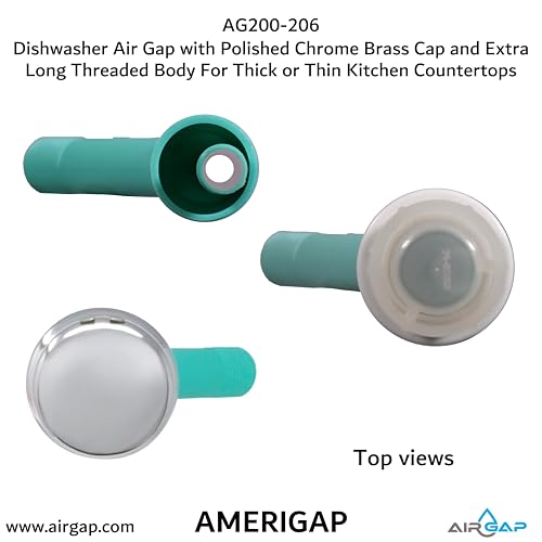 Dishwasher Air Gap with Skirted Polished Chrome Brass Cap and Extra Long Threaded Body for Thick or Thin Kitchen Countertops