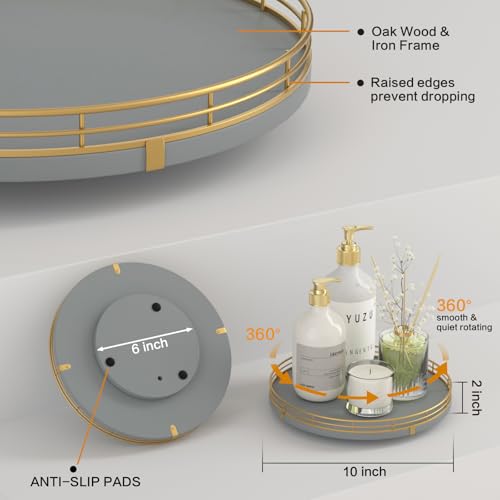 Oroutor 10 Inch Gray Wooden Lazy Susan Spice Organizer for Cabinet