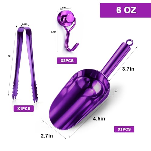 Stainless Steel Ice Scoop for Freezer with Magnetic Hook & Ice Tongs