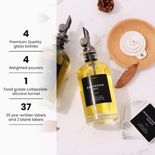 Olive Oil Dispenser Bottle for Kitchen With Weighted Pourer (4 Count)